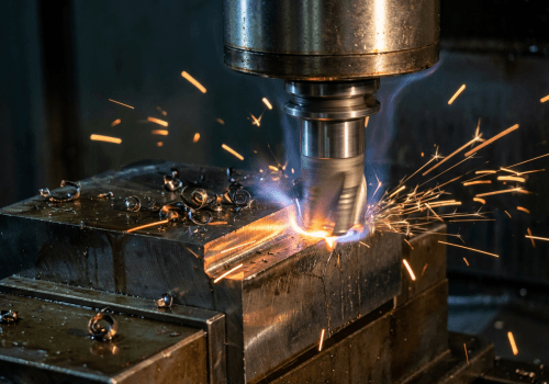 CNC machining operation cutting a precision steel component