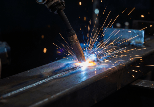 Close-up of a precise robotic welding seam on a steel structure